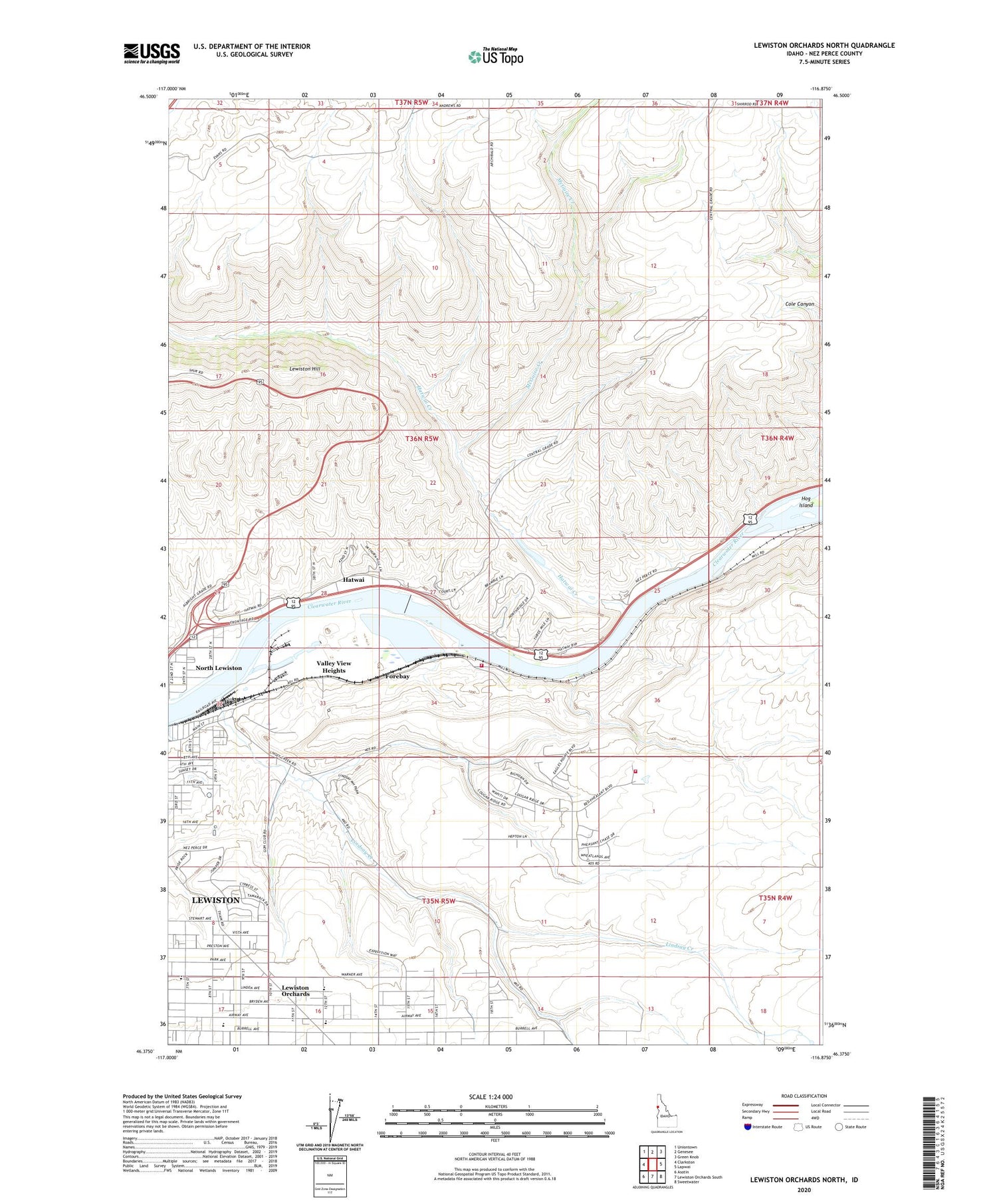Lewiston Orchards North Idaho US Topo Map Image