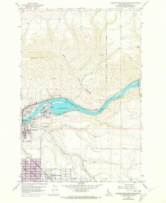Classic USGS Lewiston Orchards North Idaho 7.5'x7.5' Topo Map Image