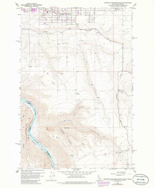 Classic USGS Lewiston Orchards South Idaho 7.5'x7.5' Topo Map Image