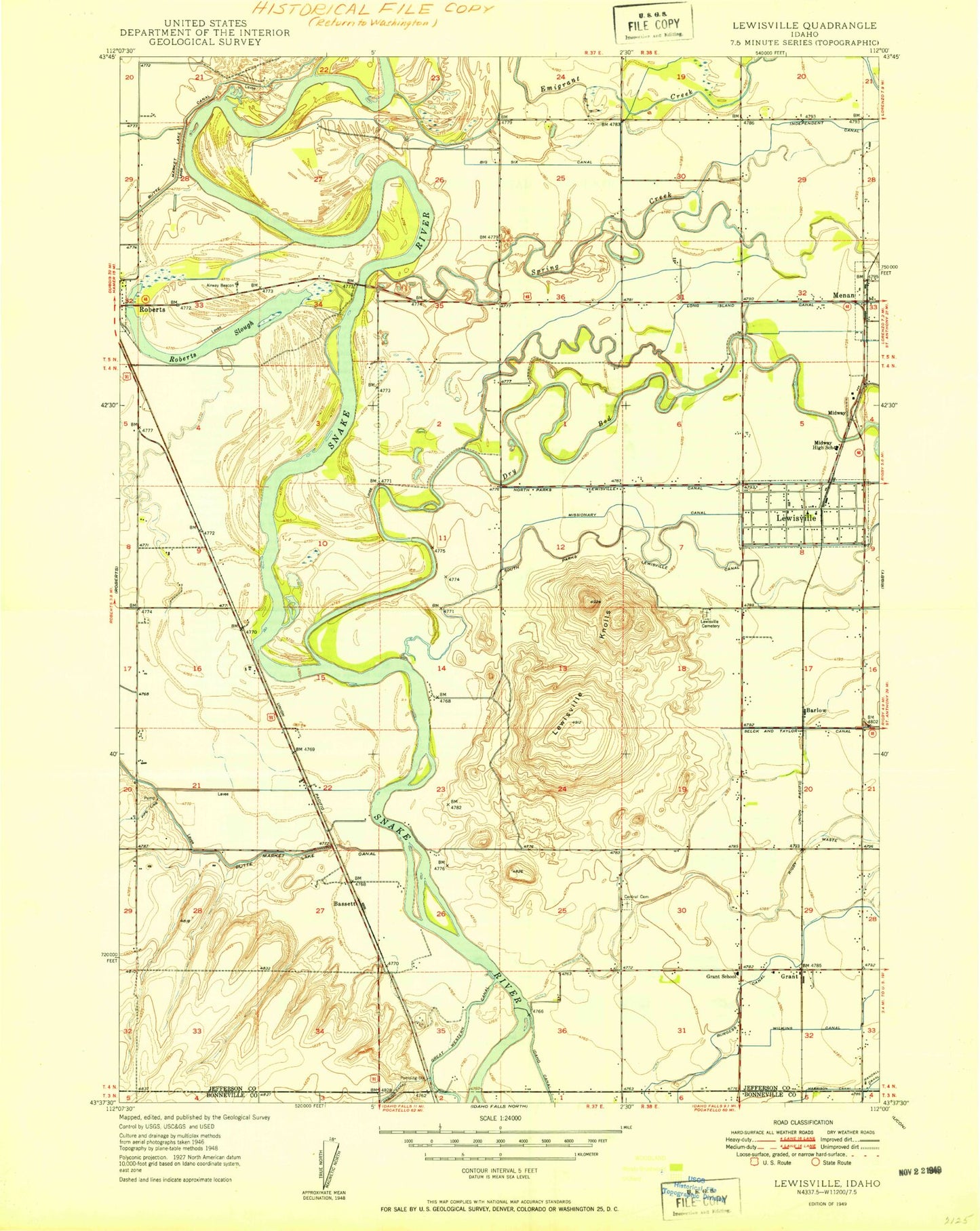 Classic USGS Lewisville Idaho 7.5'x7.5' Topo Map Image
