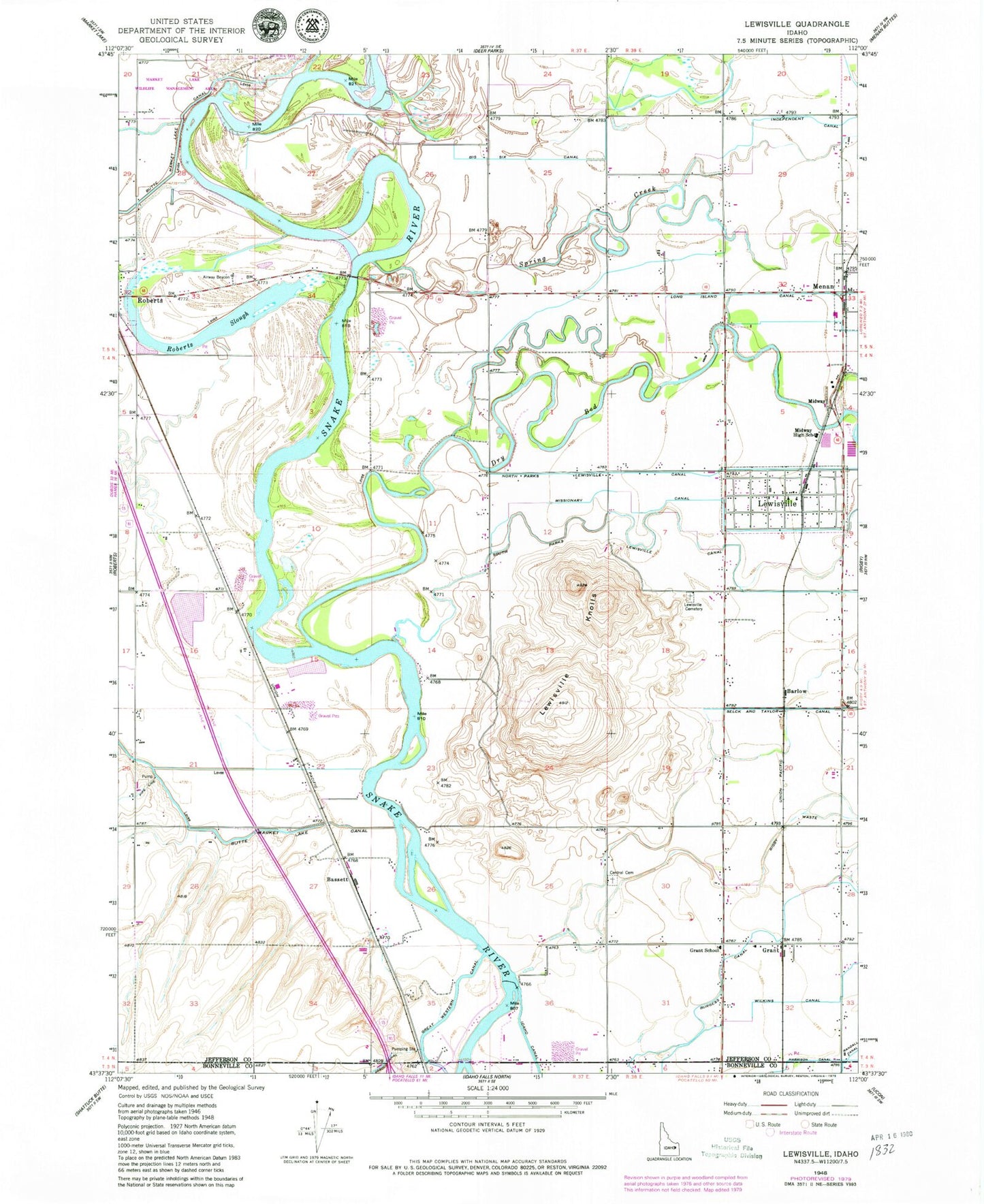 Classic USGS Lewisville Idaho 7.5'x7.5' Topo Map Image