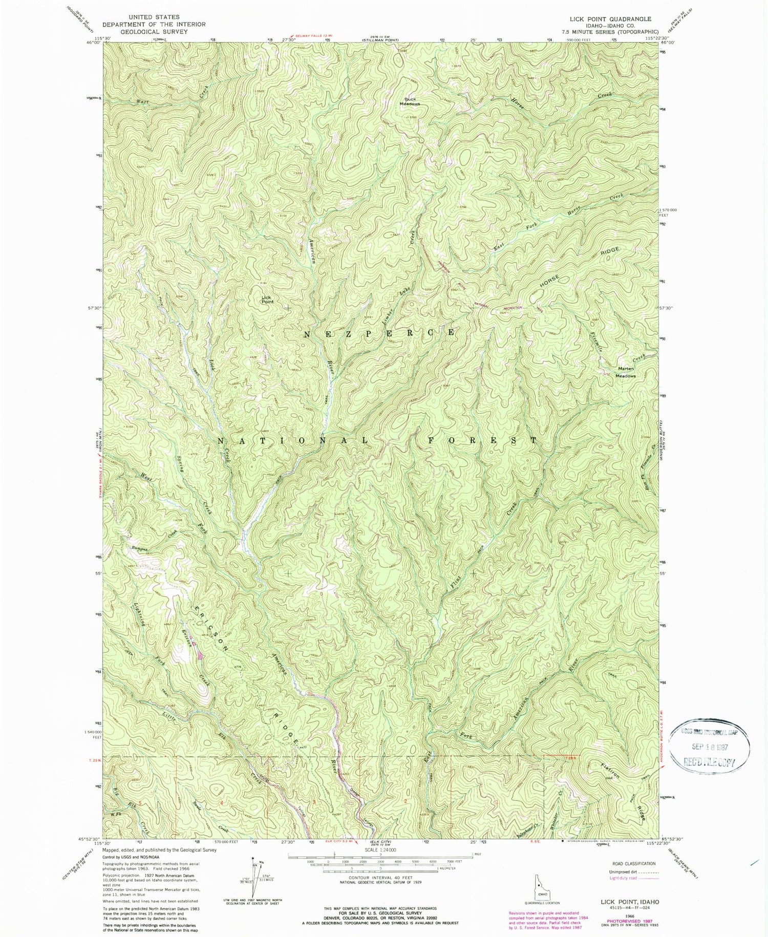 Classic USGS Lick Point Idaho 7.5'x7.5' Topo Map Image