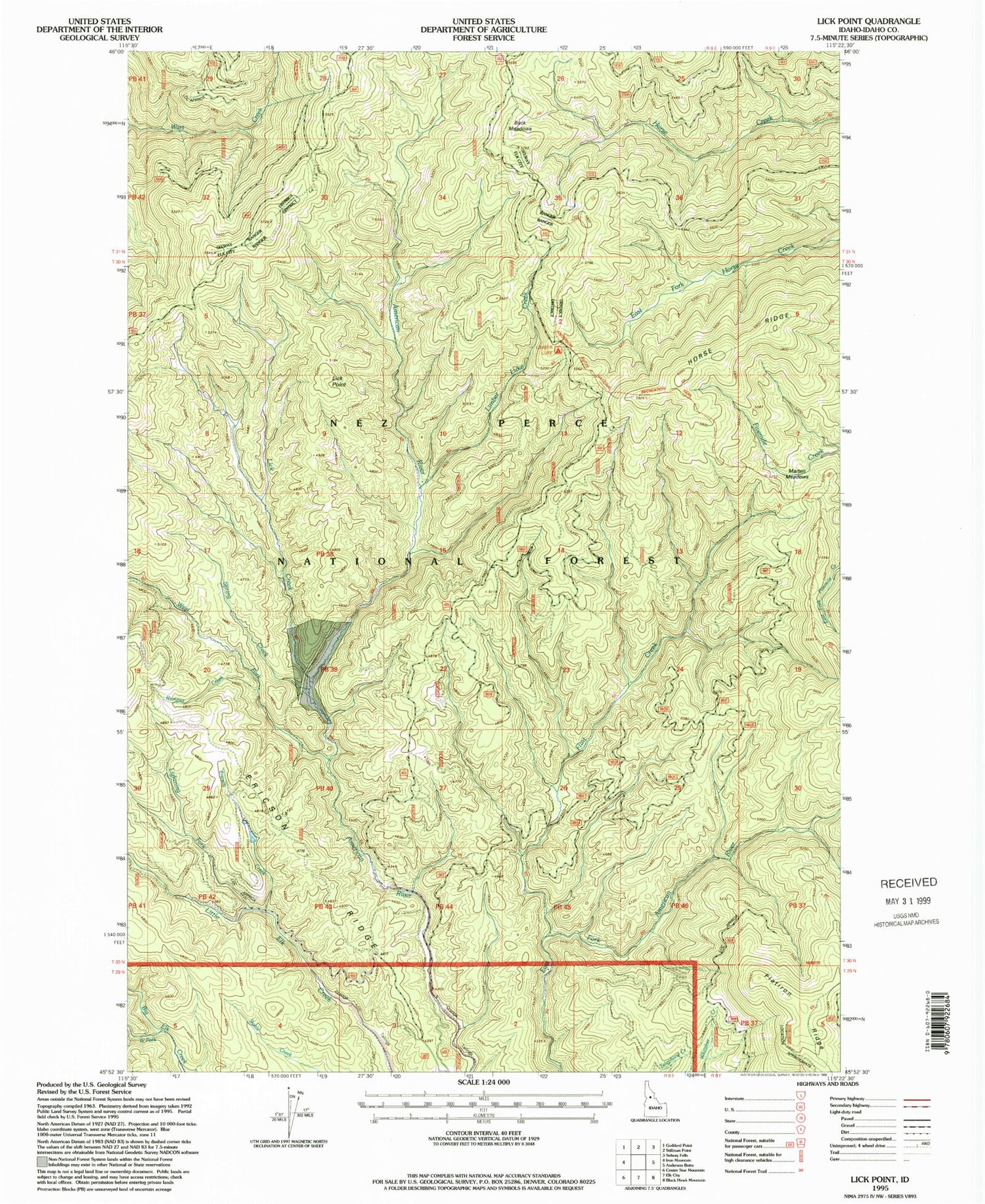 Classic USGS Lick Point Idaho 7.5'x7.5' Topo Map Image