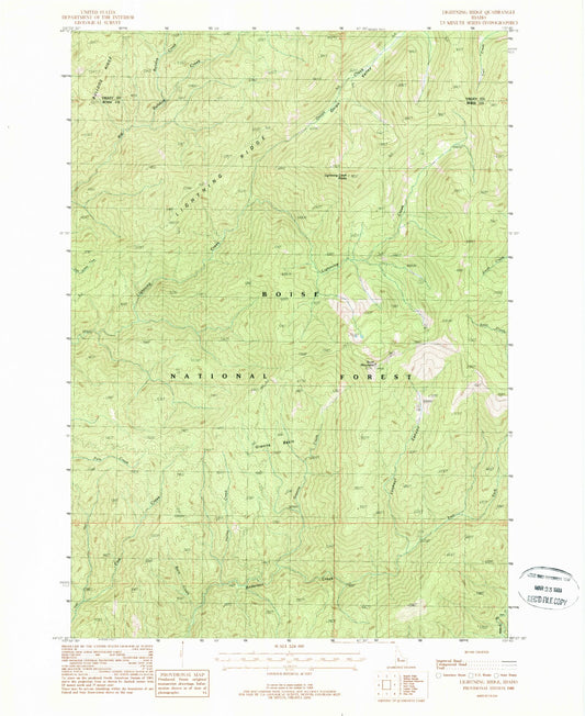 Classic USGS Lightning Ridge Idaho 7.5'x7.5' Topo Map Image