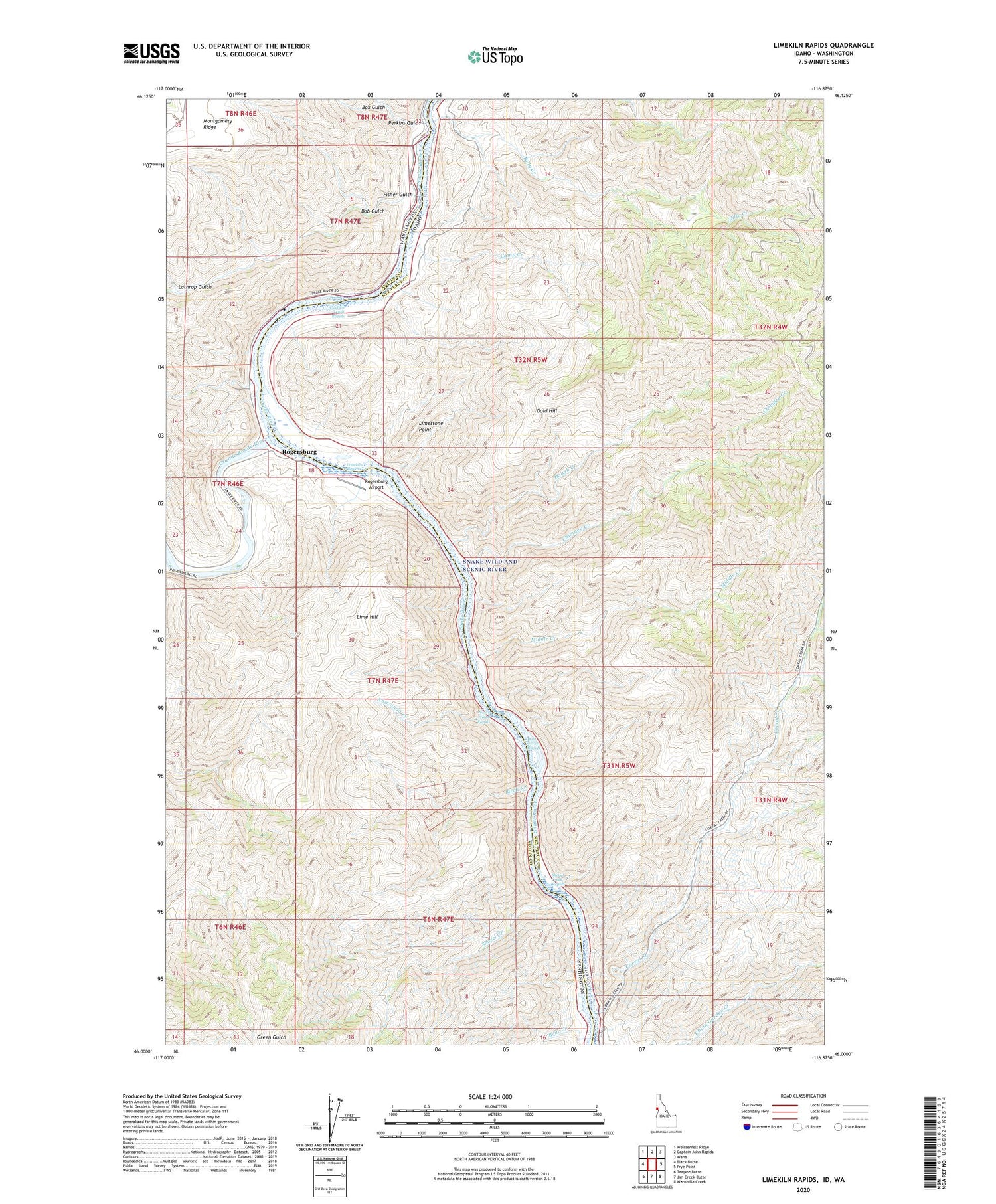 Limekiln Rapids Idaho US Topo Map Image