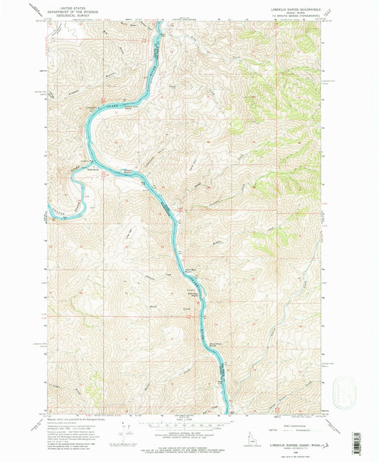 Classic USGS Limekiln Rapids Idaho 7.5'x7.5' Topo Map Image