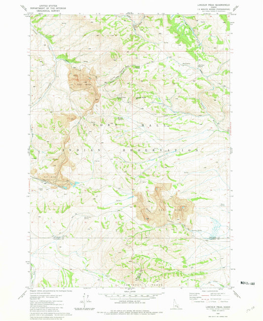 Classic USGS Lincoln Peak Idaho 7.5'x7.5' Topo Map Image