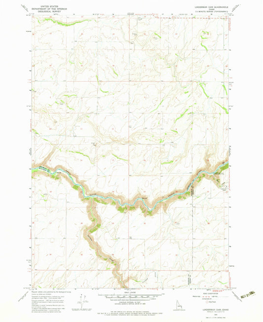 Classic USGS Linderman Dam Idaho 7.5'x7.5' Topo Map Image