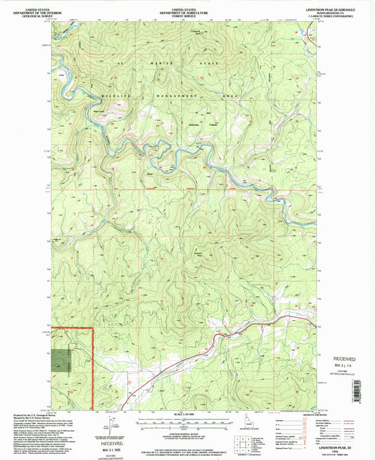 Classic USGS Lindstrom Peak Idaho 7.5'x7.5' Topo Map Image