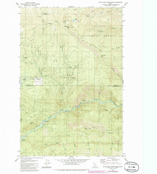 Classic USGS Little Goat Mountains Idaho 7.5'x7.5' Topo Map Image