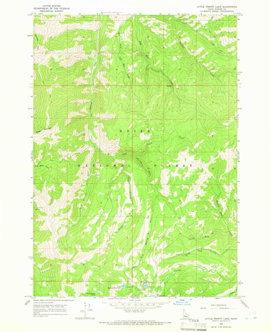 Classic USGS Little Trinity Lake Idaho 7.5'x7.5' Topo Map Image