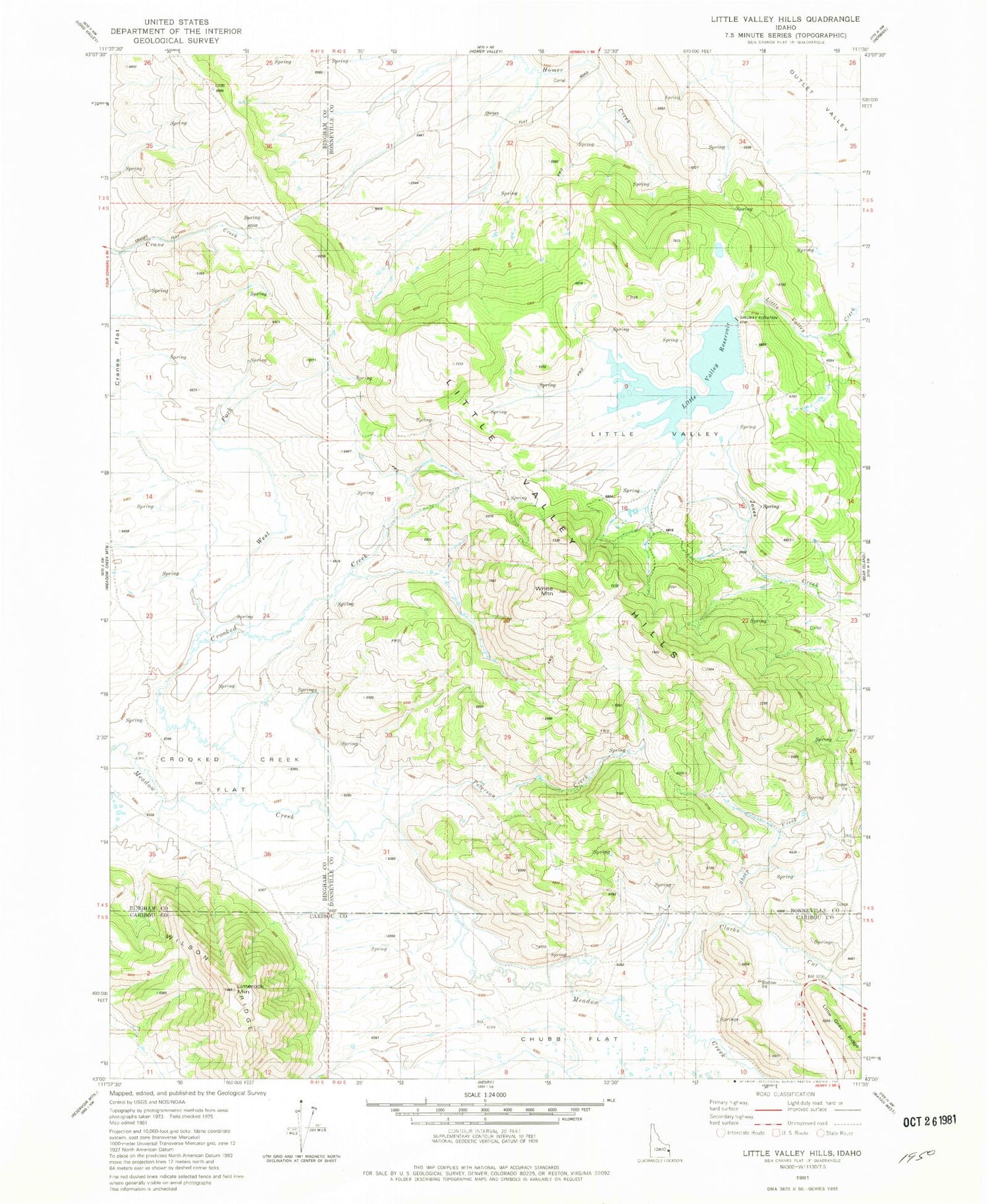 Classic USGS Little Valley Hills Idaho 7.5'x7.5' Topo Map Image