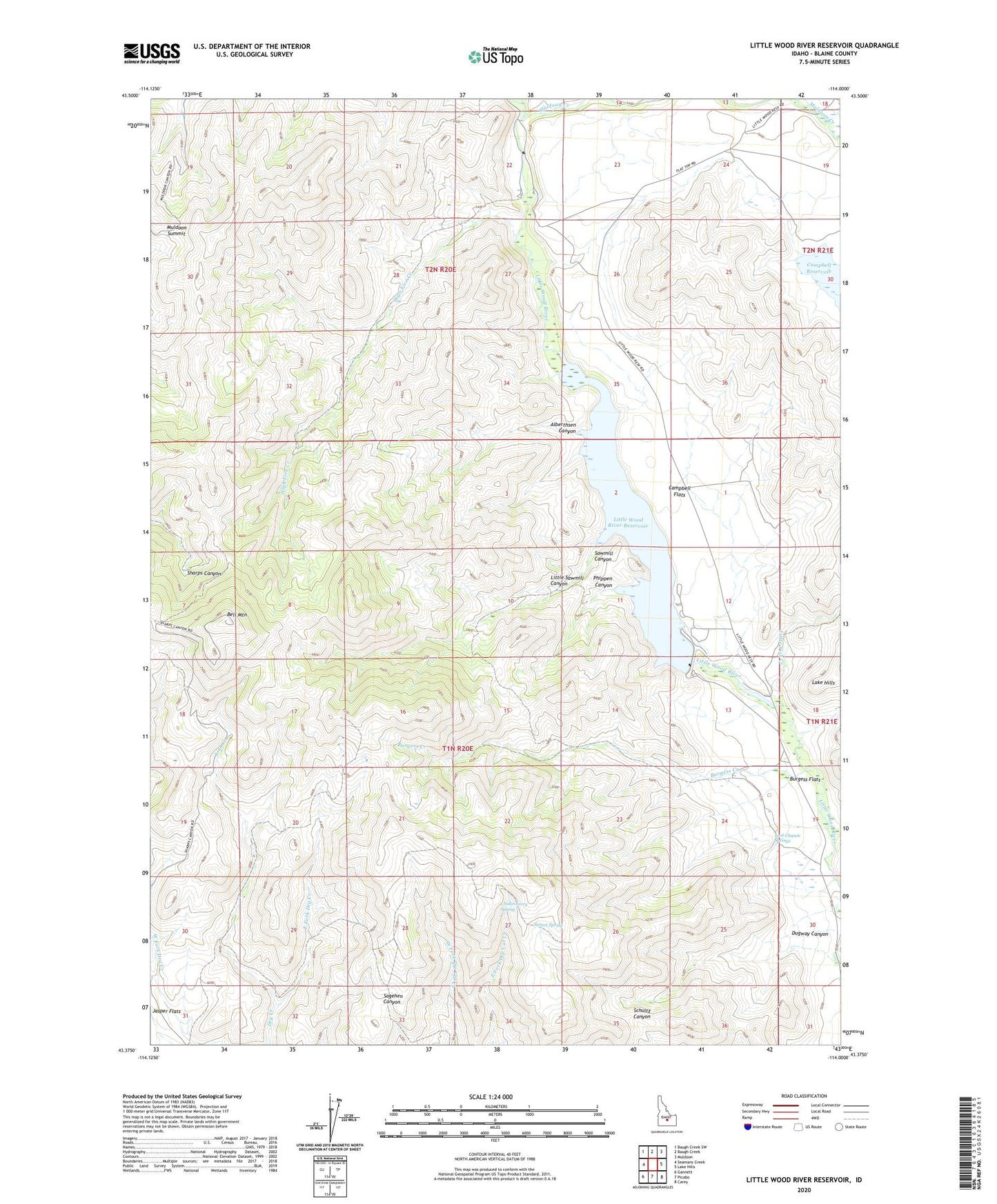 Little Wood River Reservoir Idaho US Topo Map Image