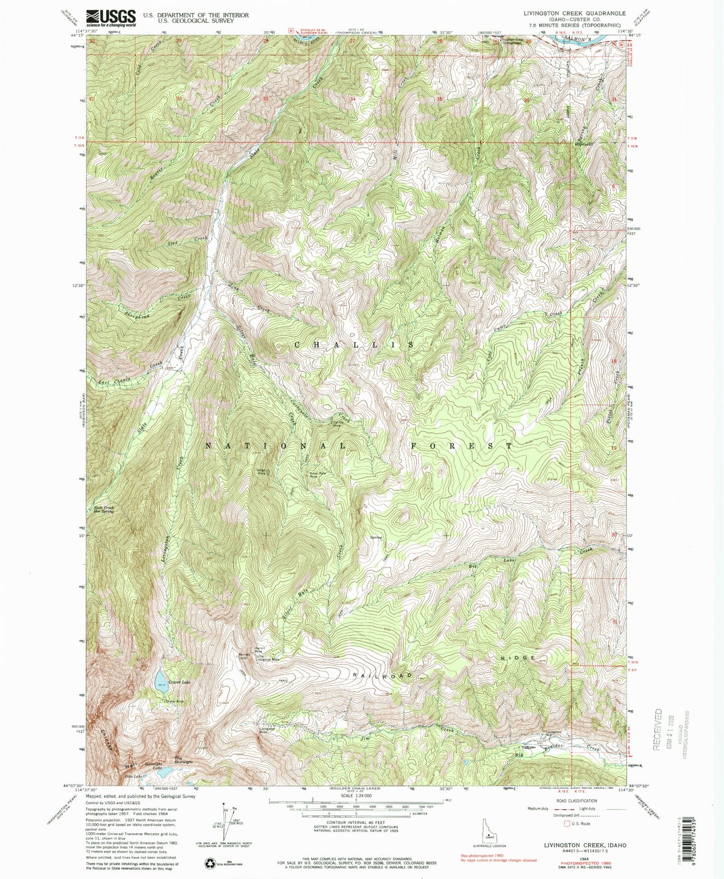 Classic USGS Livingston Creek Idaho 7.5'x7.5' Topo Map Image