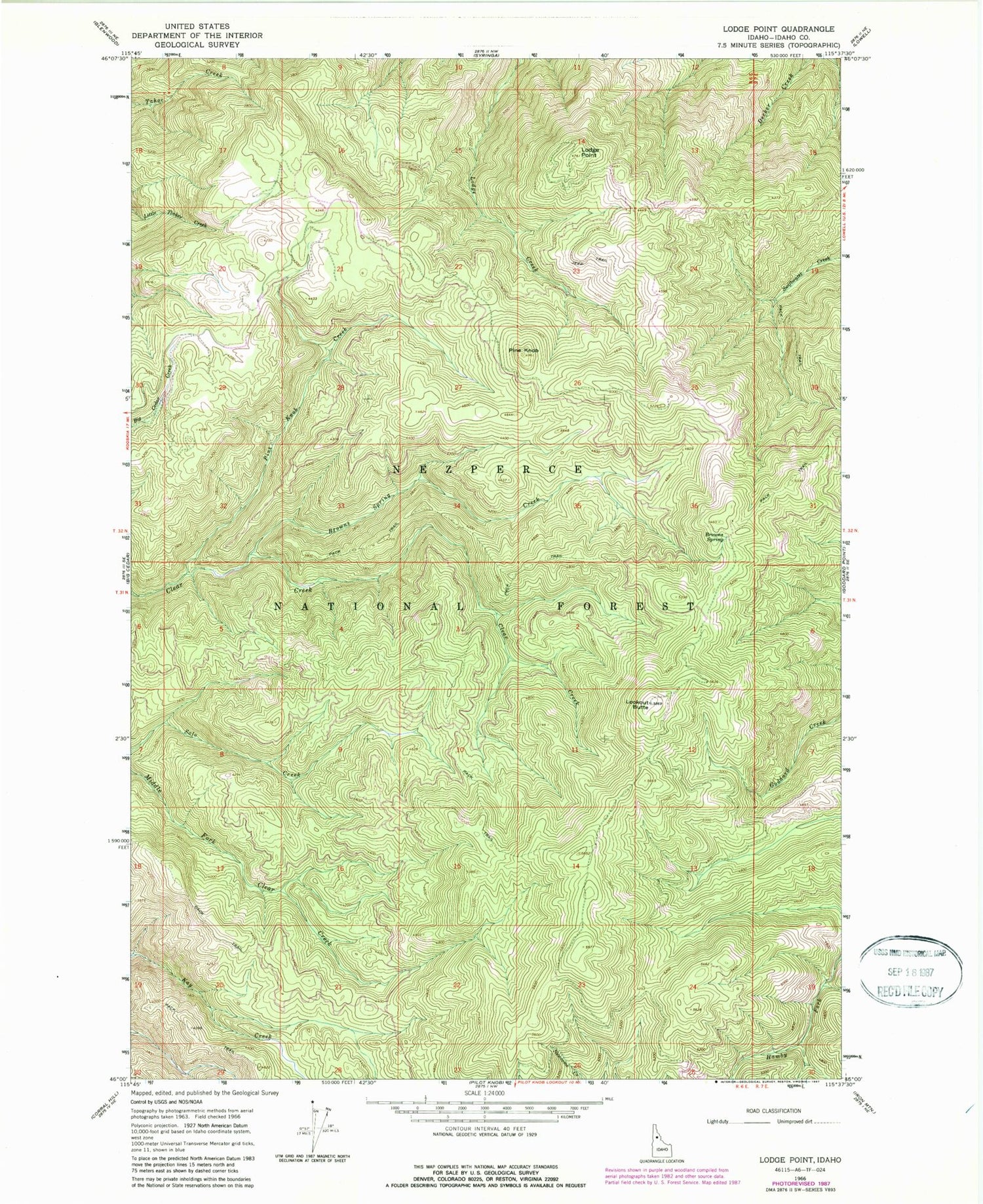 Classic USGS Lodge Point Idaho 7.5'x7.5' Topo Map Image