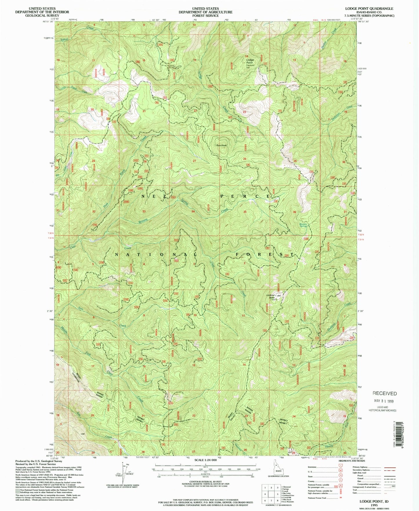 Classic USGS Lodge Point Idaho 7.5'x7.5' Topo Map Image