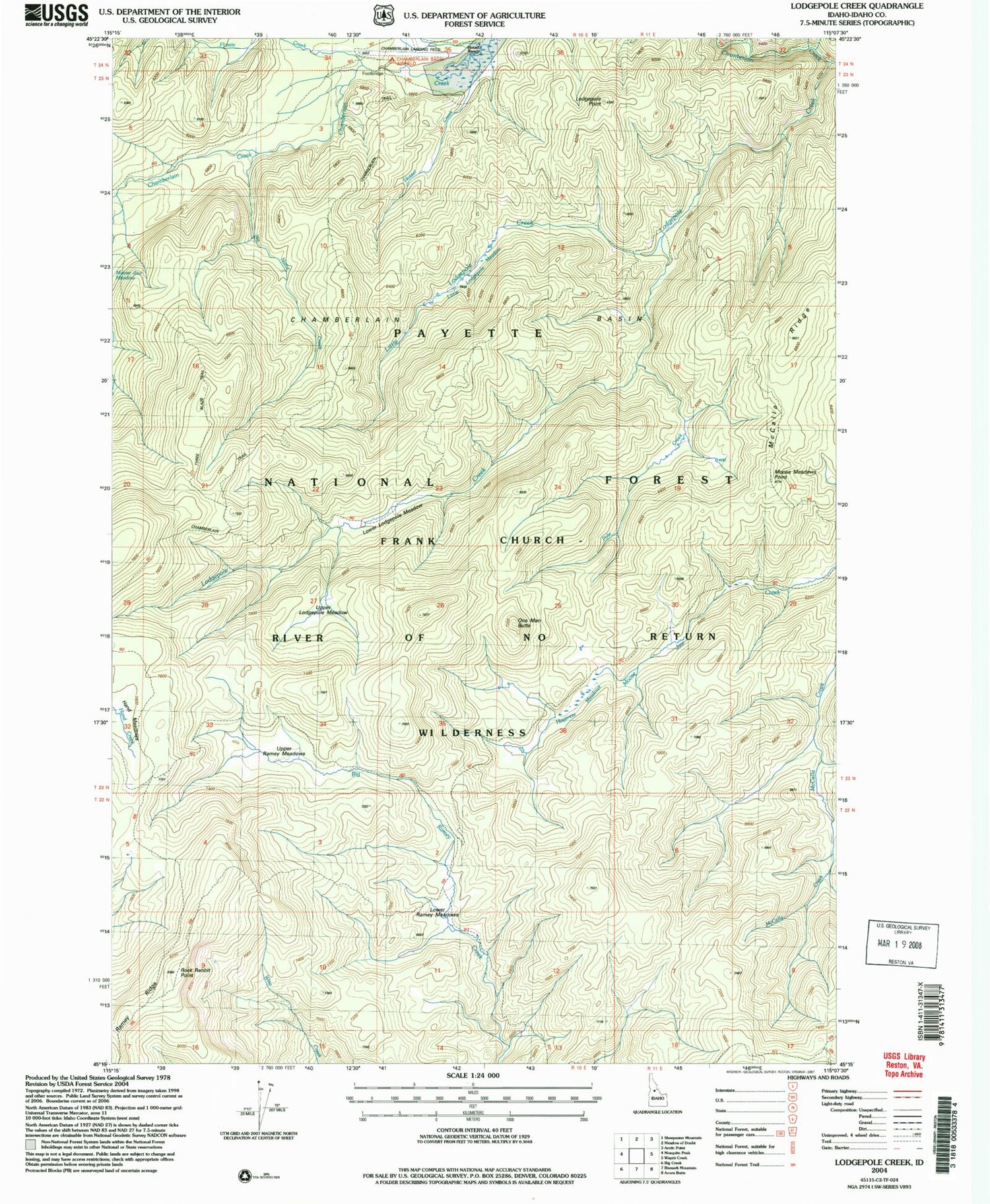Classic USGS Lodgepole Creek Idaho 7.5'x7.5' Topo Map Image