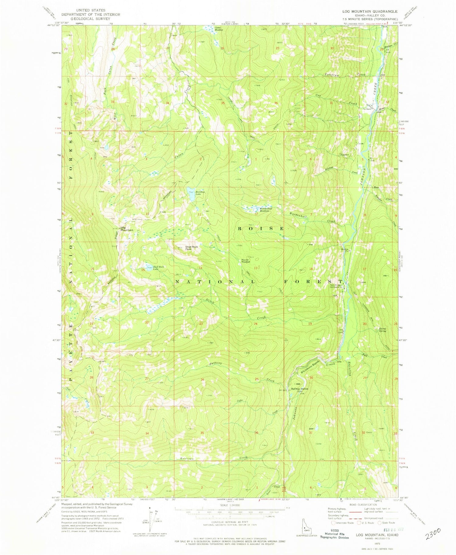 Classic USGS Log Mountain Idaho 7.5'x7.5' Topo Map Image