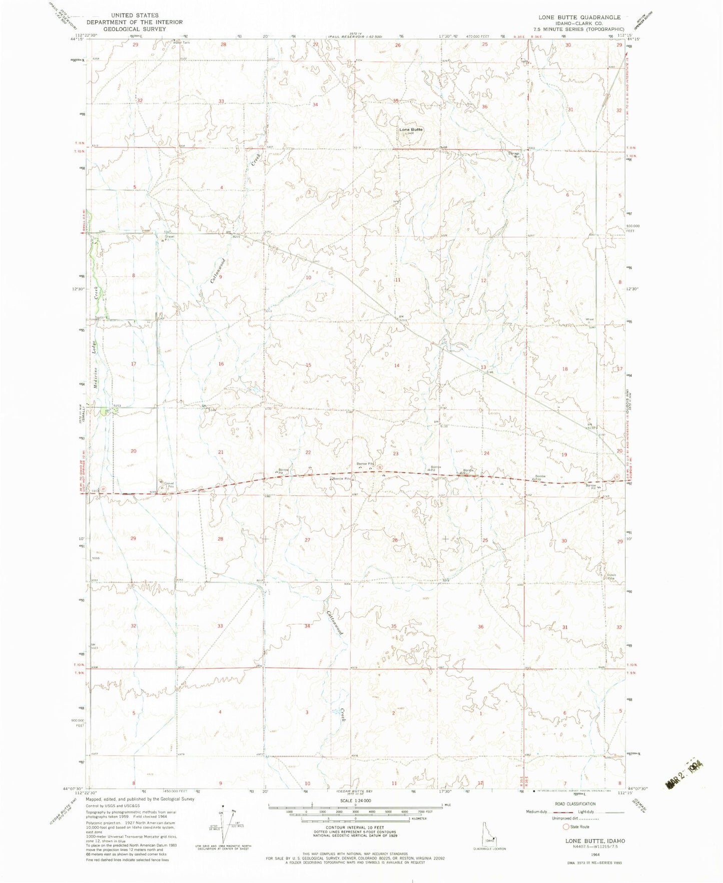 Classic USGS Lone Butte Idaho 7.5'x7.5' Topo Map Image