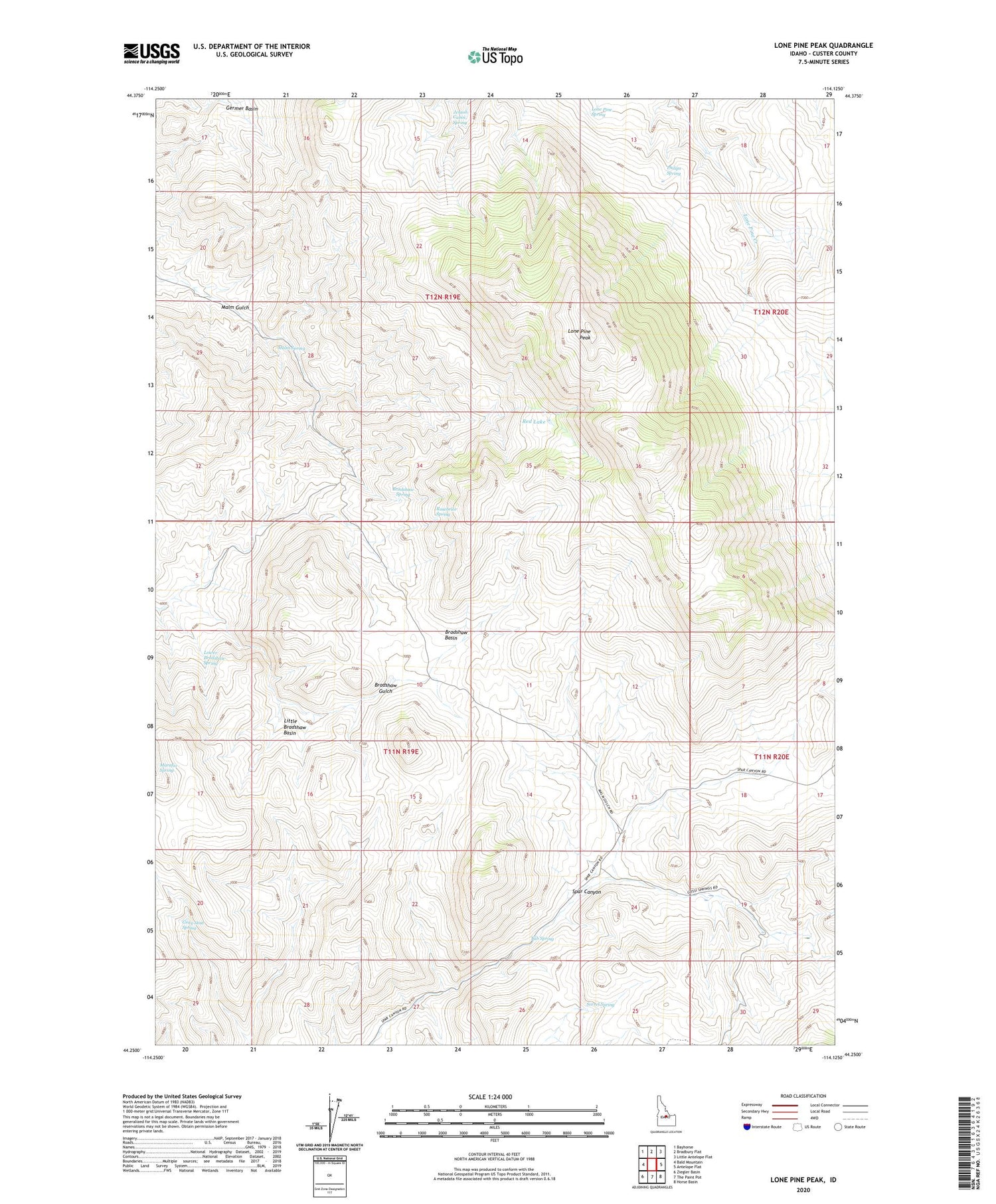 Lone Pine Peak Idaho US Topo Map Image