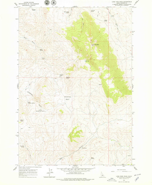 Classic USGS Lone Pine Peak Idaho 7.5'x7.5' Topo Map Image