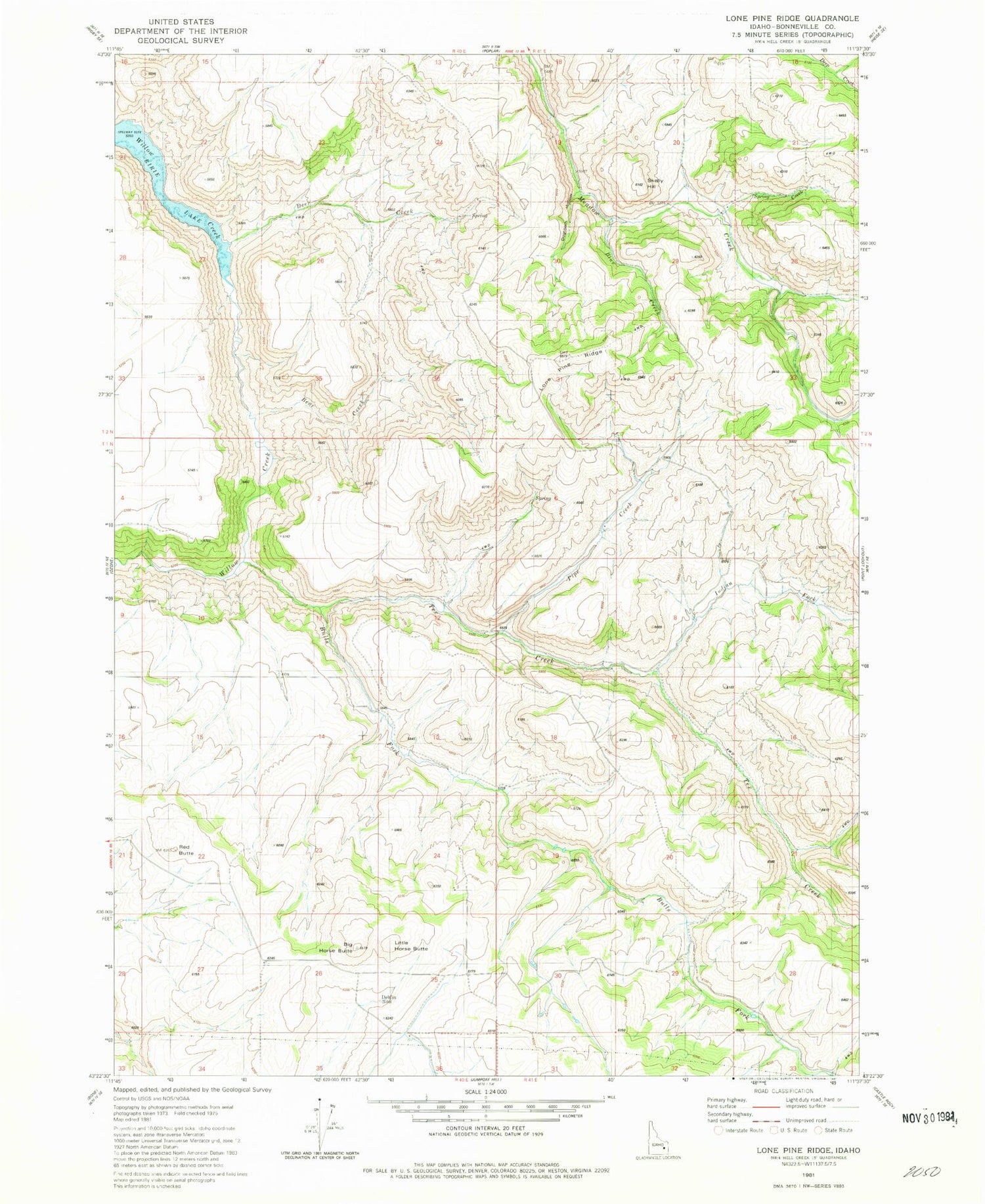 Classic USGS Lone Pine Ridge Idaho 7.5'x7.5' Topo Map Image