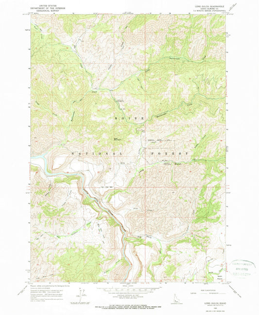 Classic USGS Long Gulch Idaho 7.5'x7.5' Topo Map Image