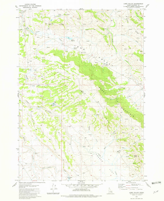 Classic USGS Long Valley Idaho 7.5'x7.5' Topo Map Image