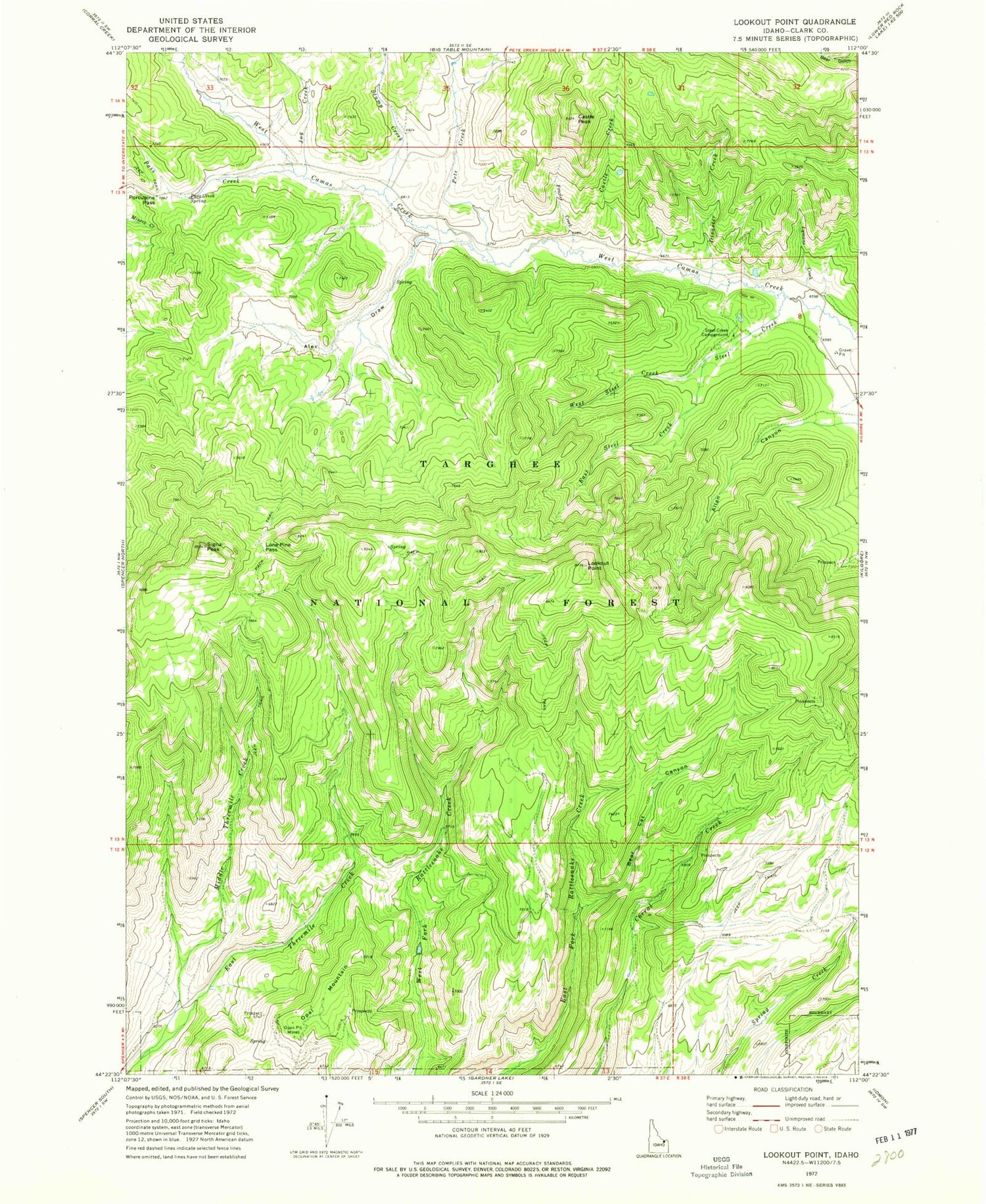 Classic USGS Lookout Point Idaho 7.5'x7.5' Topo Map Image