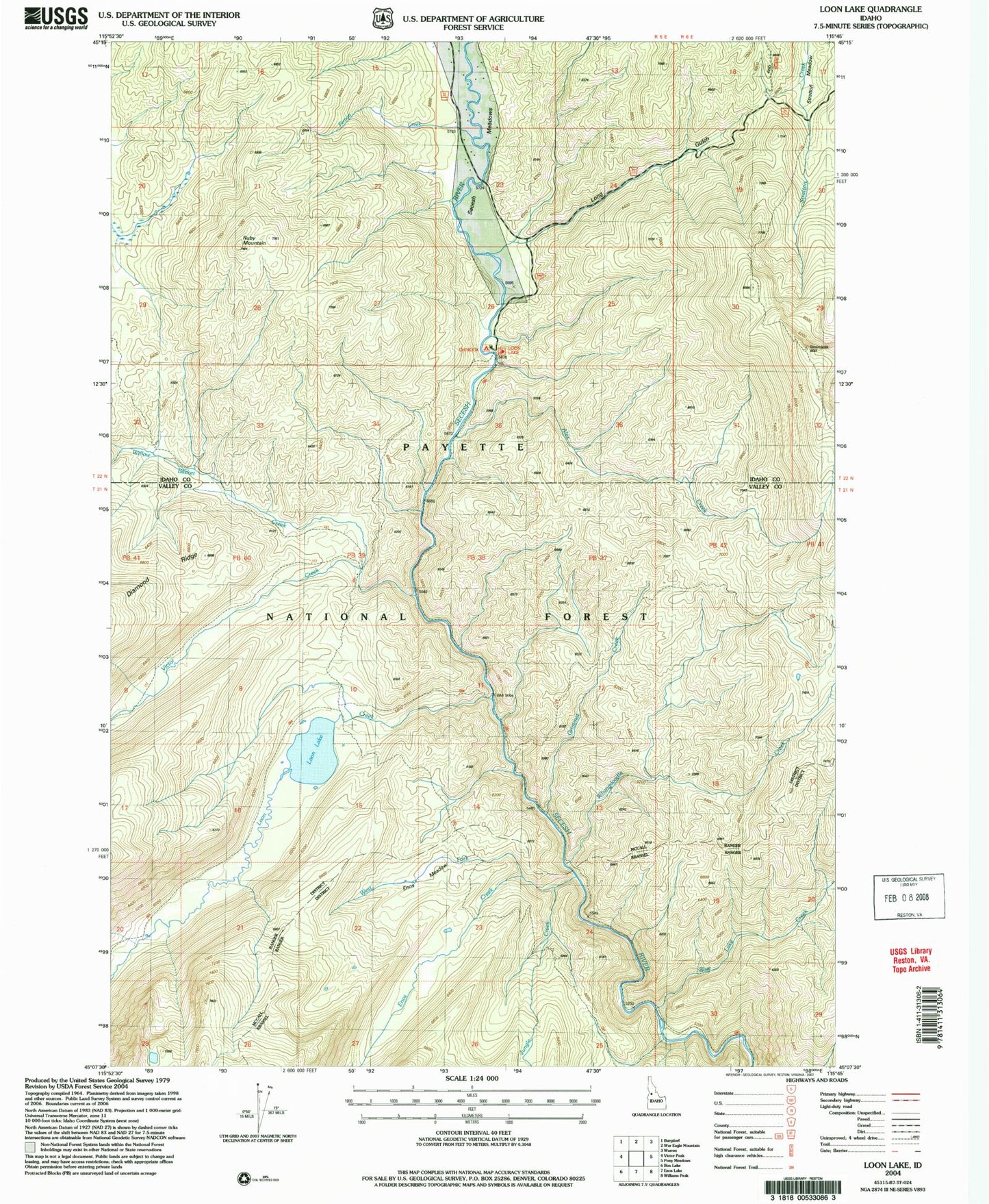 Classic USGS Loon Lake Idaho 7.5'x7.5' Topo Map Image