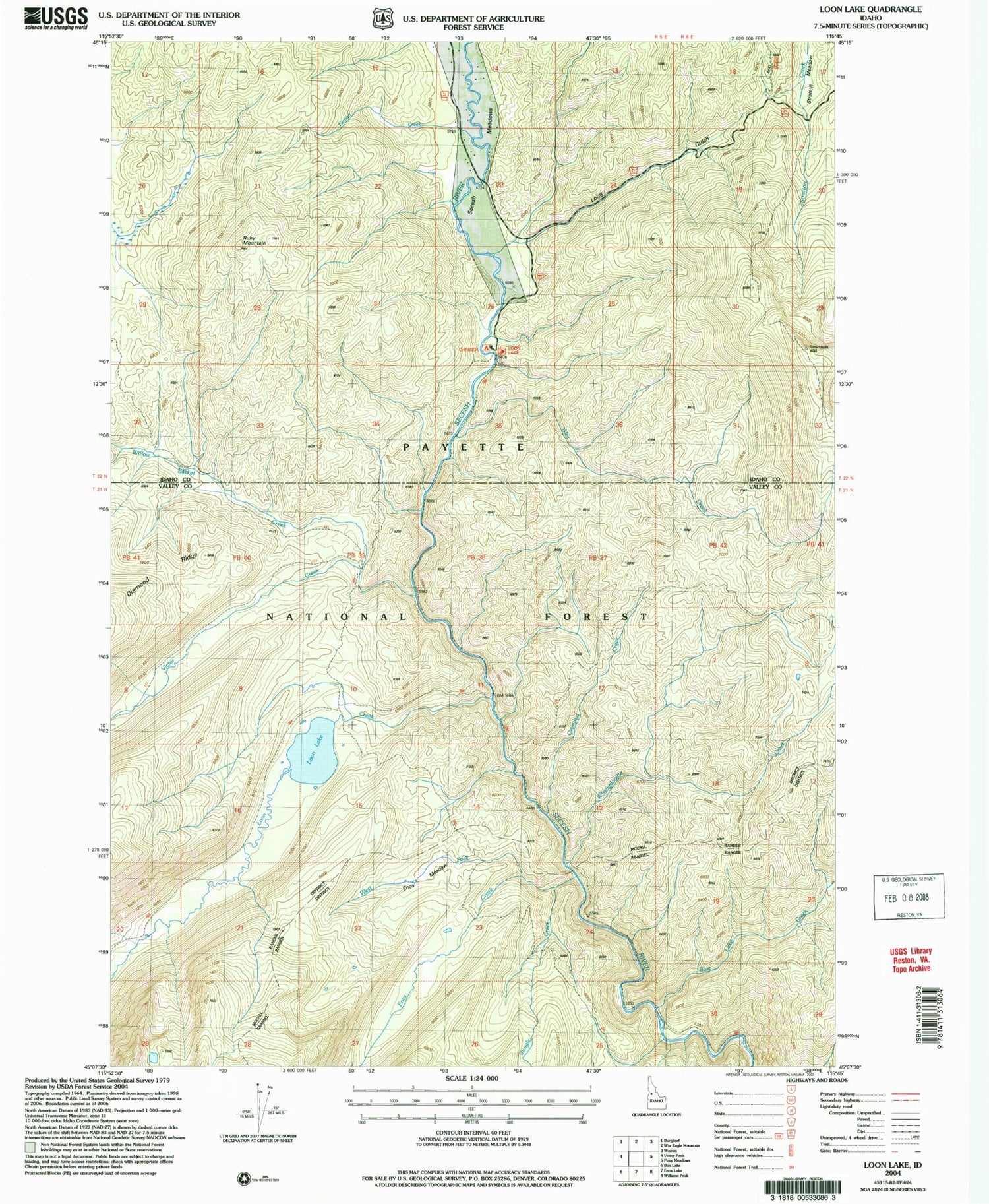 Classic USGS Loon Lake Idaho 7.5'x7.5' Topo Map Image