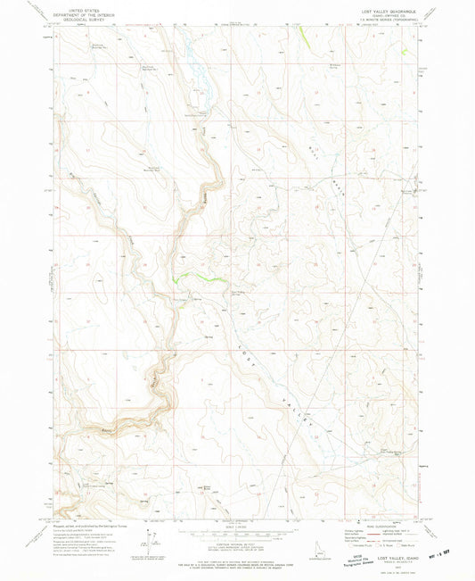 Classic USGS Lost Valley Idaho 7.5'x7.5' Topo Map Image