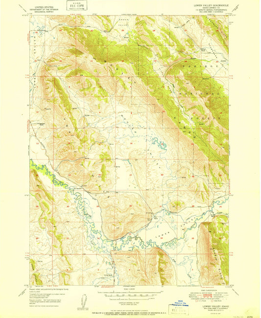 Classic USGS Lower Valley Idaho 7.5'x7.5' Topo Map Image
