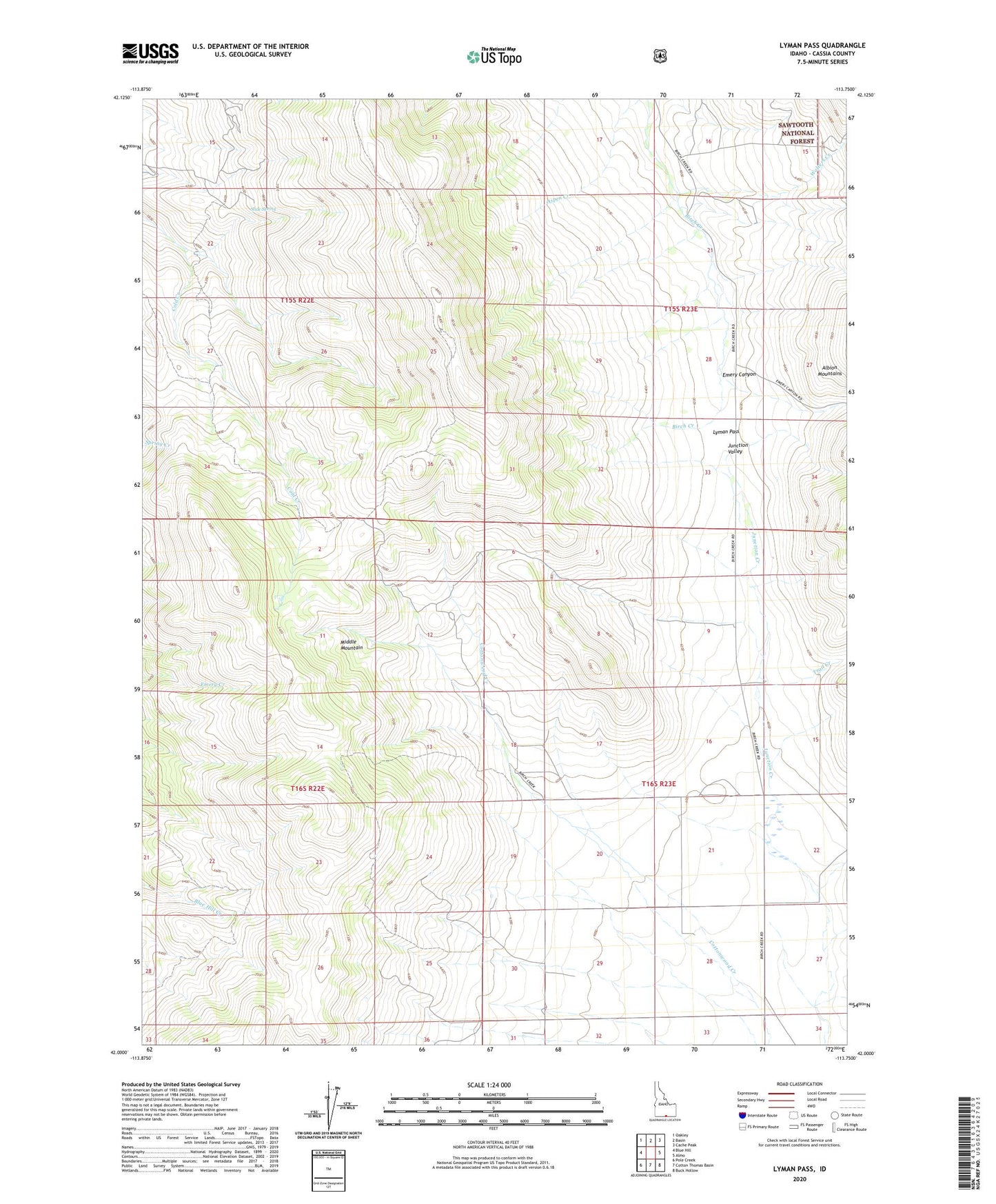 Lyman Pass Idaho US Topo Map Image