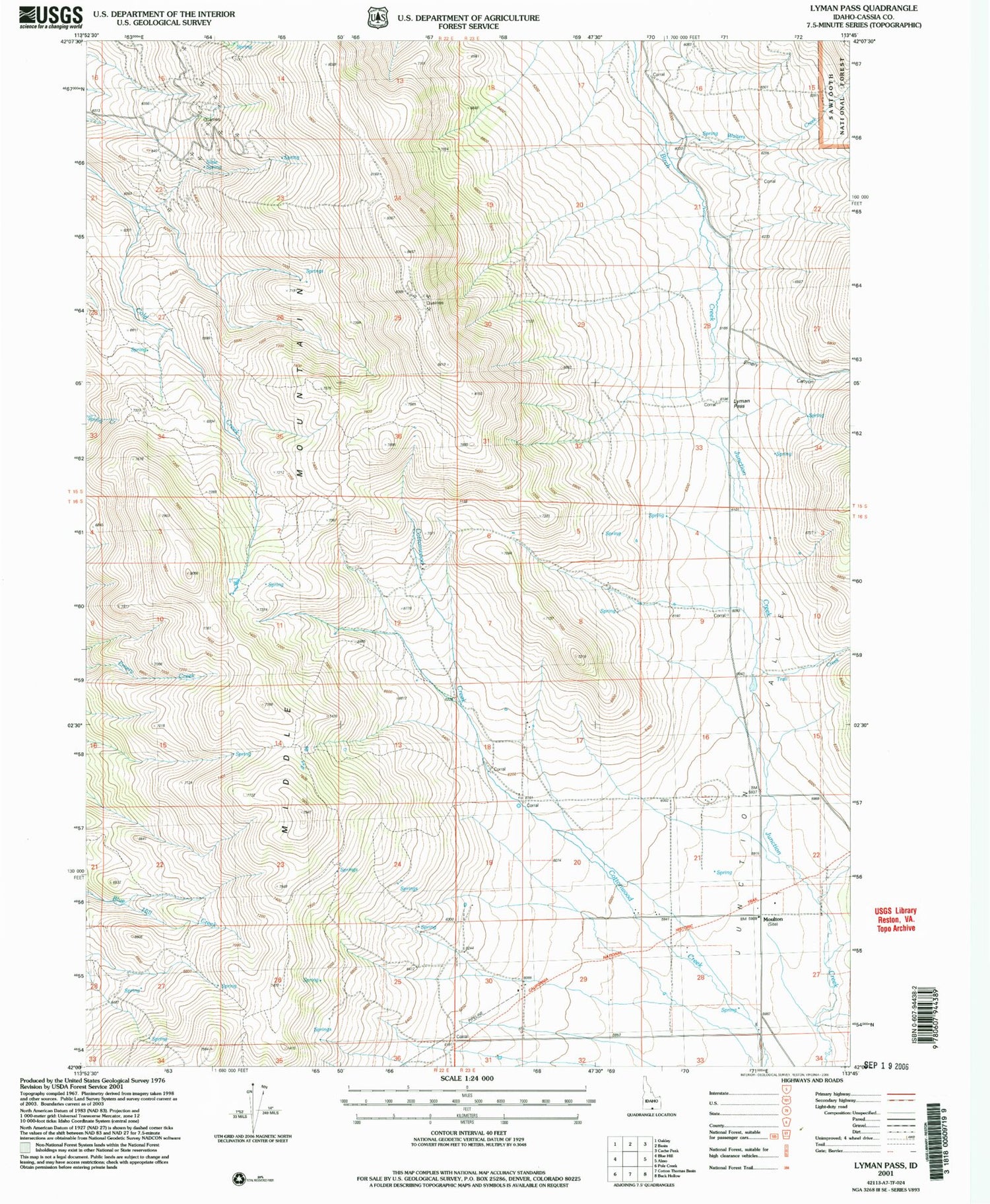 Classic USGS Lyman Pass Idaho 7.5'x7.5' Topo Map Image
