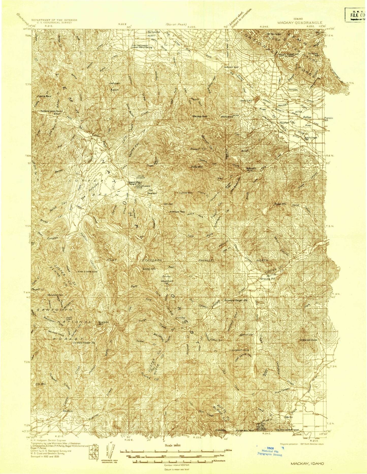Historic 1935 MacKay Idaho 30'x30' Topo Map Image