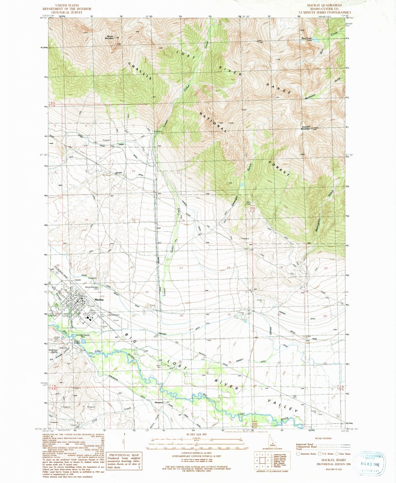 Classic USGS Mackay Idaho 7.5'x7.5' Topo Map Image