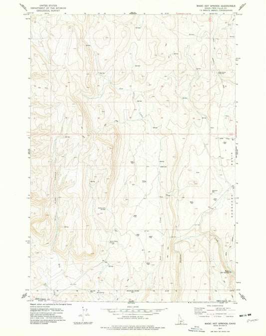 Classic USGS Magic Hot Springs Idaho 7.5'x7.5' Topo Map Image
