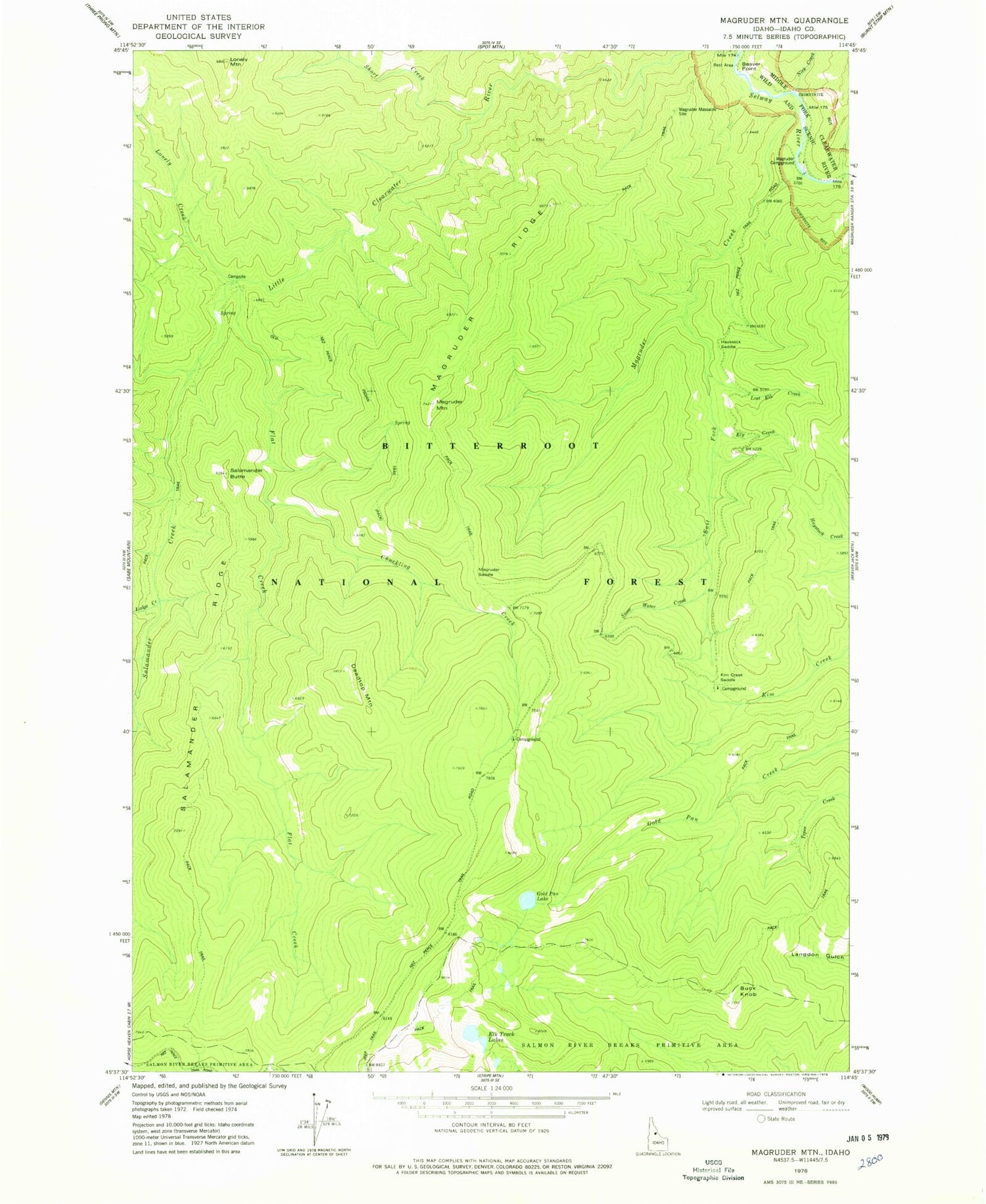 Classic USGS Magruder Mountain Idaho 7.5'x7.5' Topo Map Image
