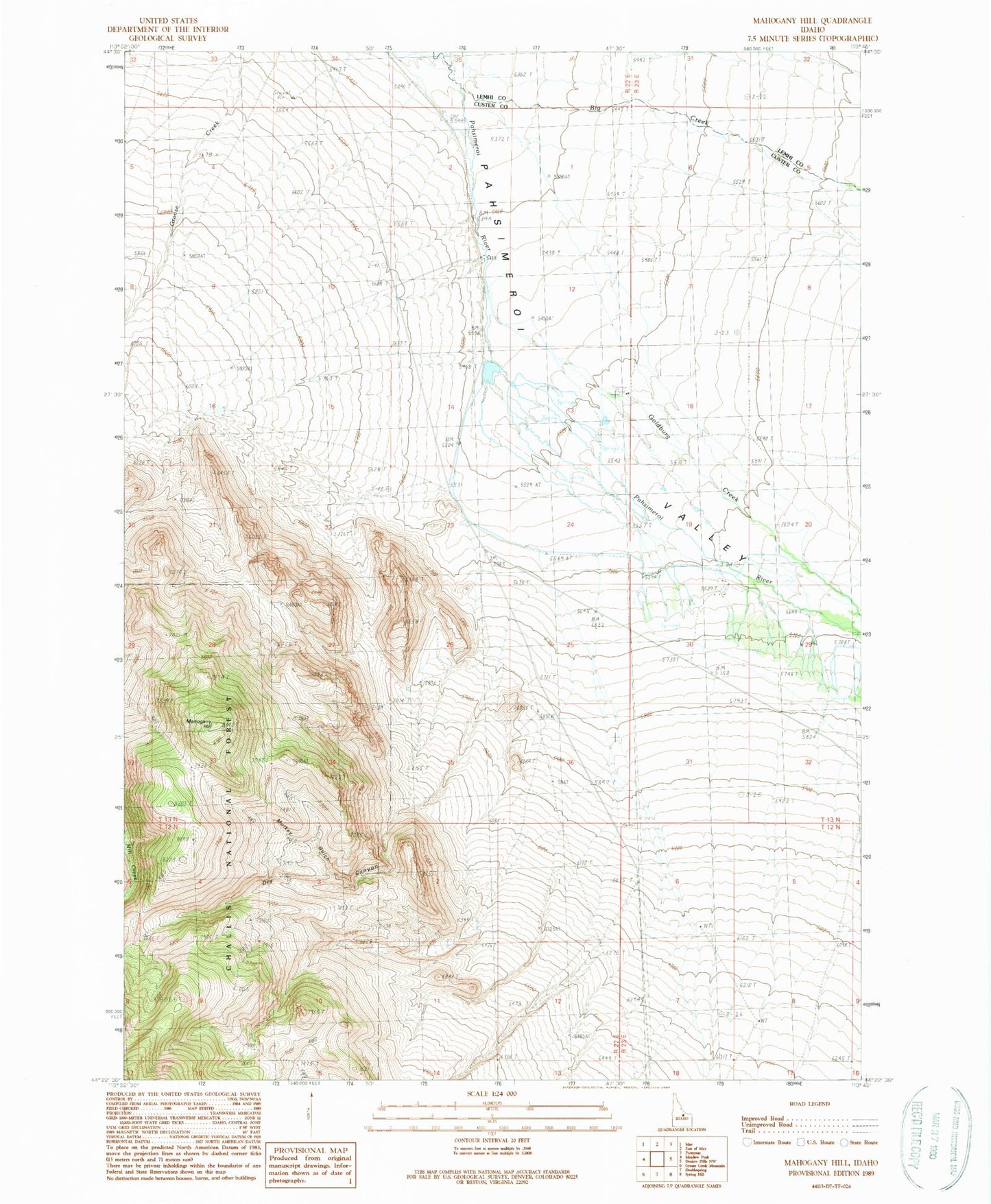 Classic USGS Mahogany Hill Idaho 7.5'x7.5' Topo Map Image