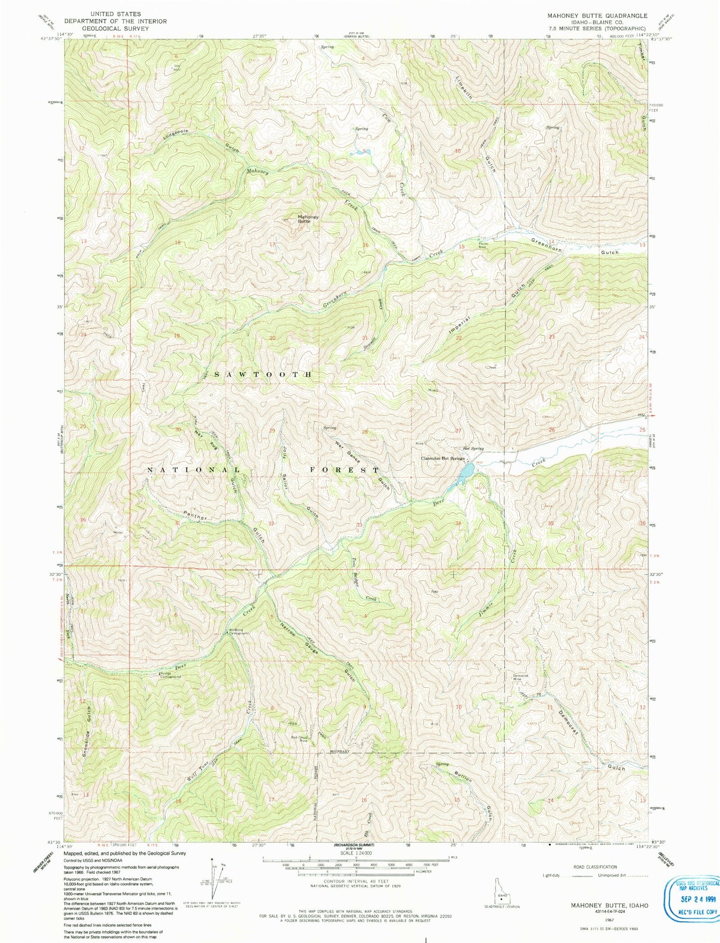 Classic USGS Mahoney Butte Idaho 7.5'x7.5' Topo Map Image