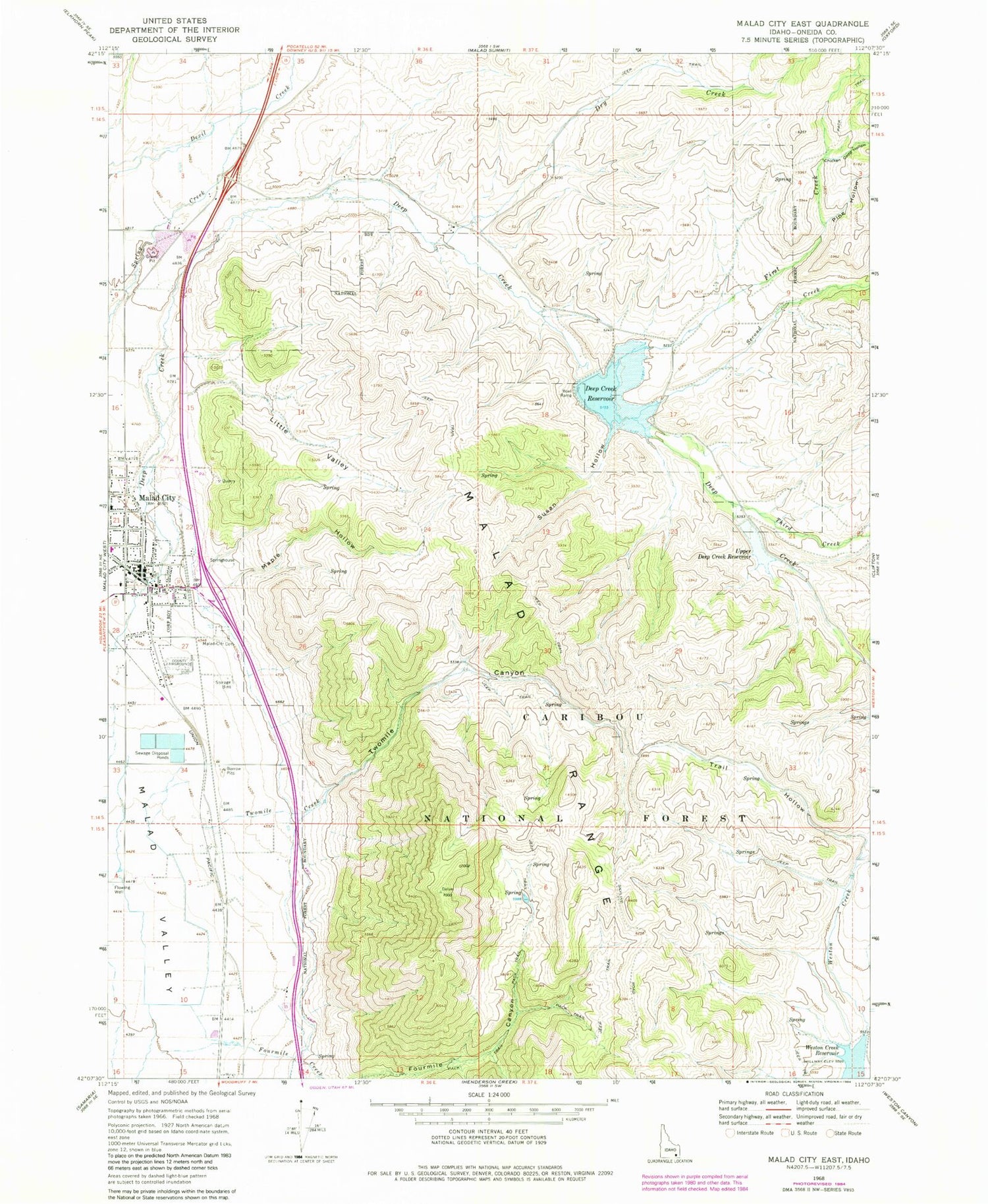 Classic USGS Malad City East Idaho 7.5'x7.5' Topo Map Image