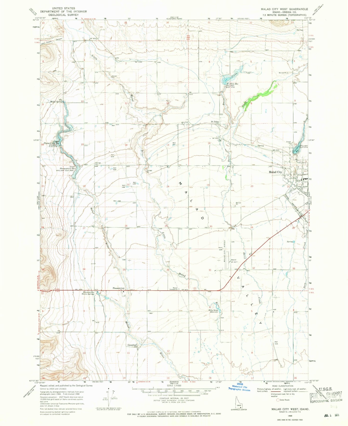 Classic USGS Malad City West Idaho 7.5'x7.5' Topo Map Image