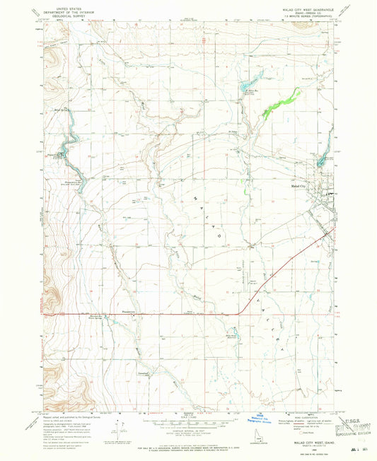 Classic USGS Malad City West Idaho 7.5'x7.5' Topo Map Image