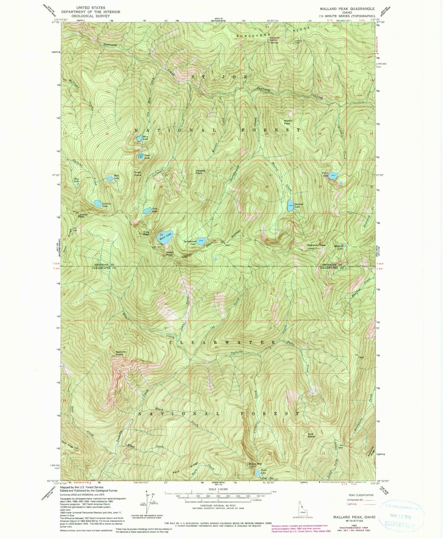 Classic USGS Mallard Peak Idaho 7.5'x7.5' Topo Map Image