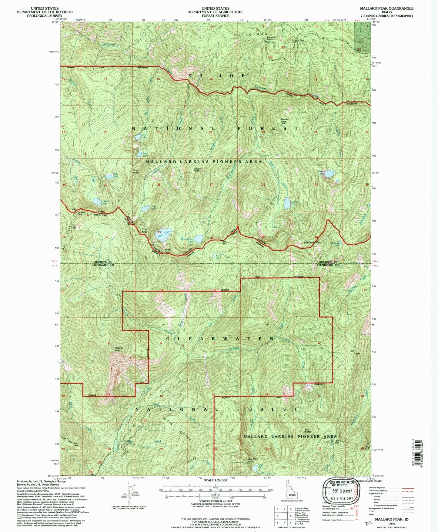Classic USGS Mallard Peak Idaho 7.5'x7.5' Topo Map Image