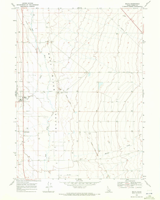 Classic USGS Malta Idaho 7.5'x7.5' Topo Map Image