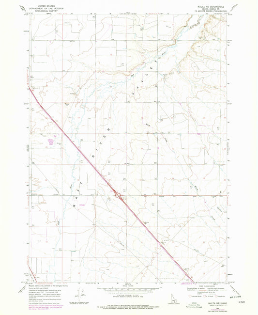 Classic USGS Malta NE Idaho 7.5'x7.5' Topo Map Image