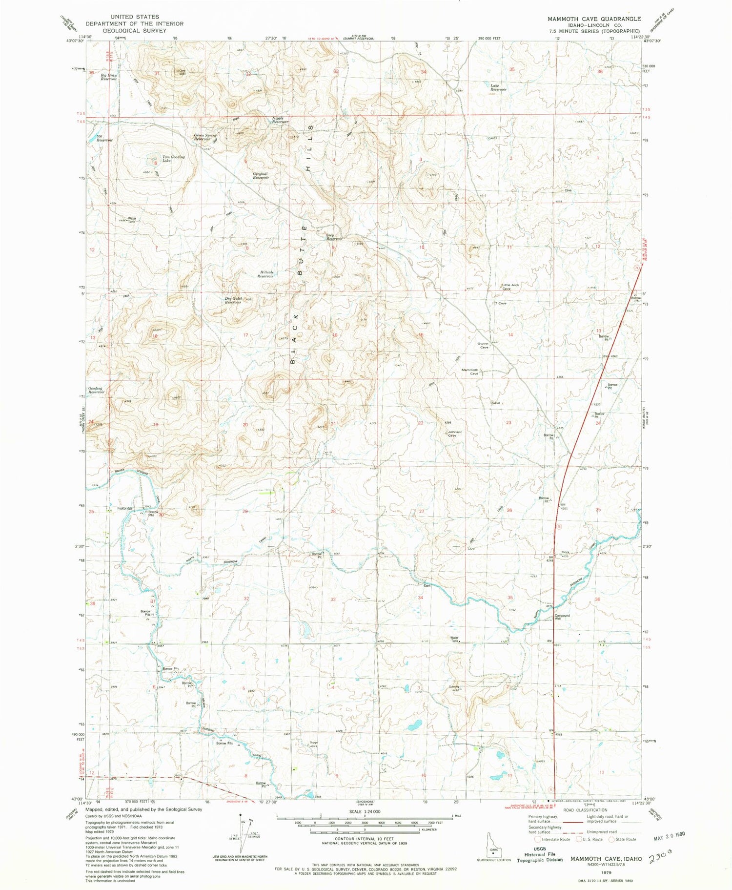 Classic USGS Mammoth Cave Idaho 7.5'x7.5' Topo Map Image