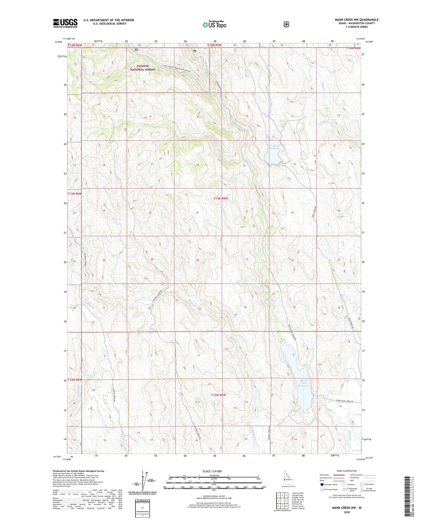Mann Creek NW Idaho US Topo Map Image